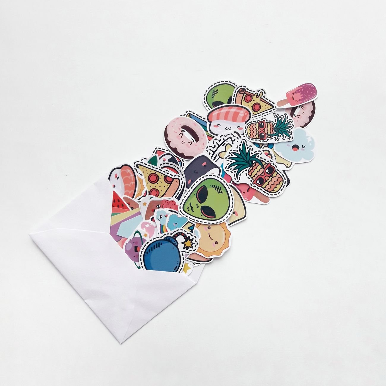 Colorful cartoon sticker sheets fanned out